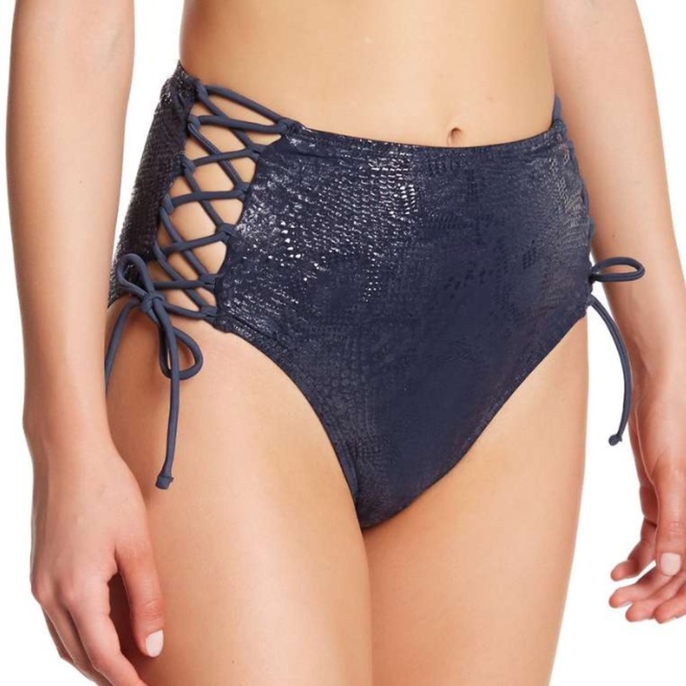 bebe High Waist Side Lace-Up Bikini Bottoms